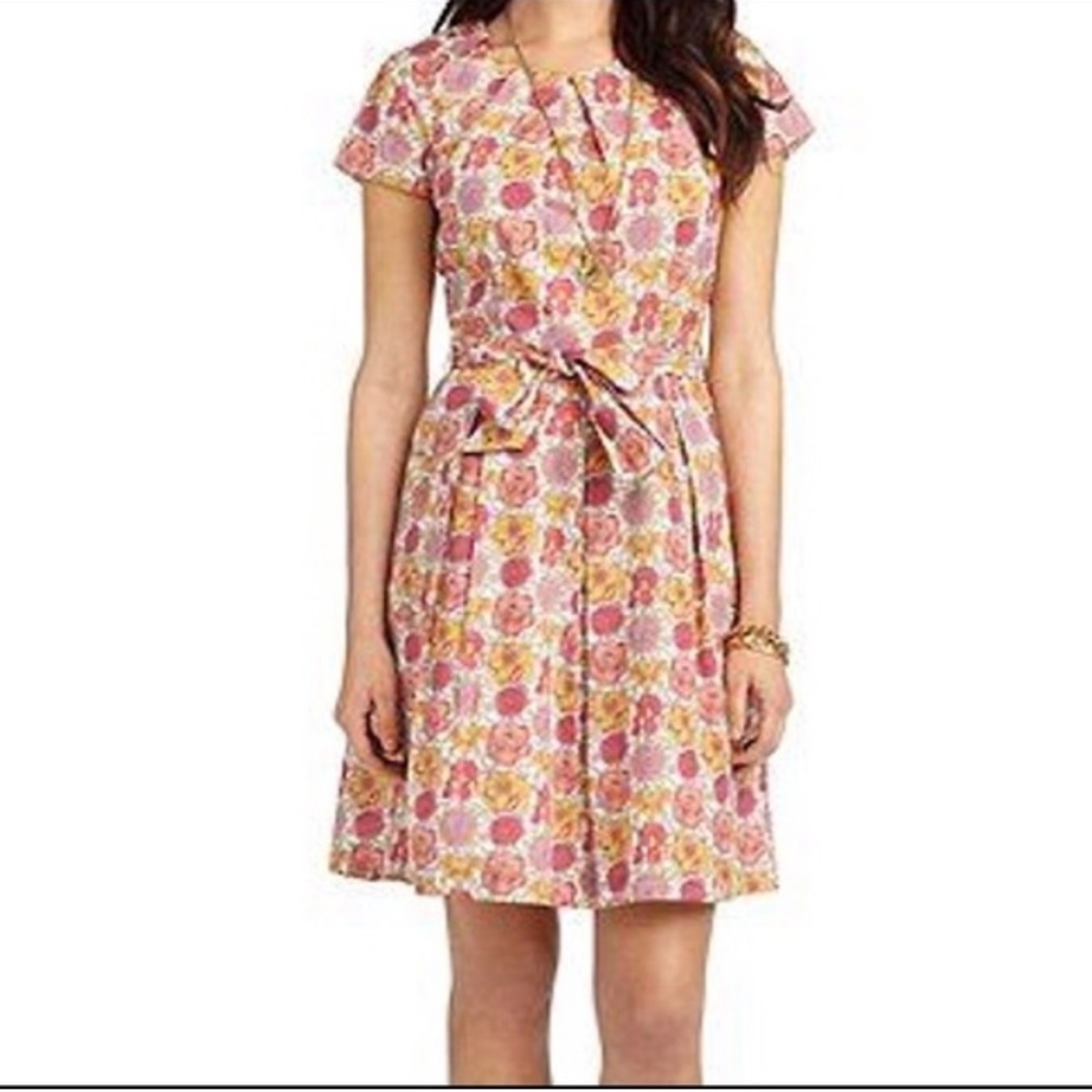 Brooks Brothers Pink and Yellow Floral Fit-and-Flare Dress